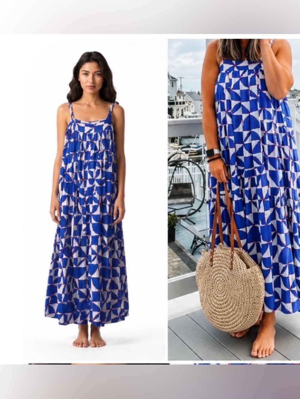 Abel the Label Blue Geometric Print Maxi Dress